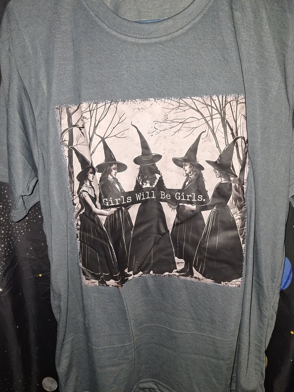 SHEIN Slate Gray 'Girls Will Be Girls' Witch Graphic Tee